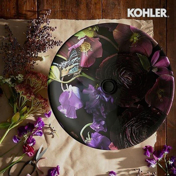 〝KOHLER 促銷商品〞<br>K-30333-DM2-0 圓形淺水面盆<br>繁花系列午夜花款 <br>(44.9 x 44.9 cm)  |特殊色面盆