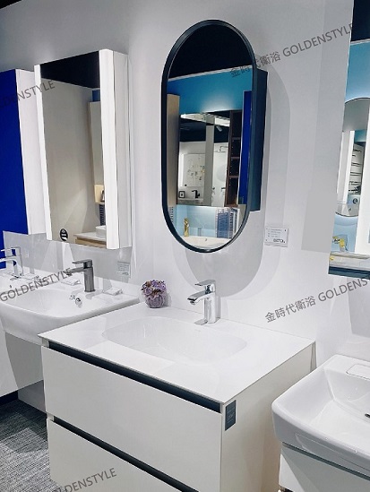 KOHLER 橢圓鏡櫃/霧黑+<br>KOHLER Orgalign 82.4cm 浴櫃組 <br>(極地白,含腳架)