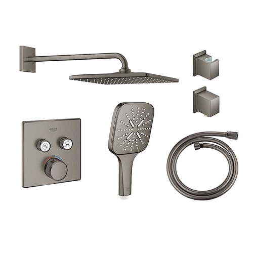GROHE SmartControl <br>定溫埋壁方型花灑套組<br> (石墨黑)  |淋浴花灑|GROHE|蓮蓬頭伸降桿/掛座/淋浴柱 套組