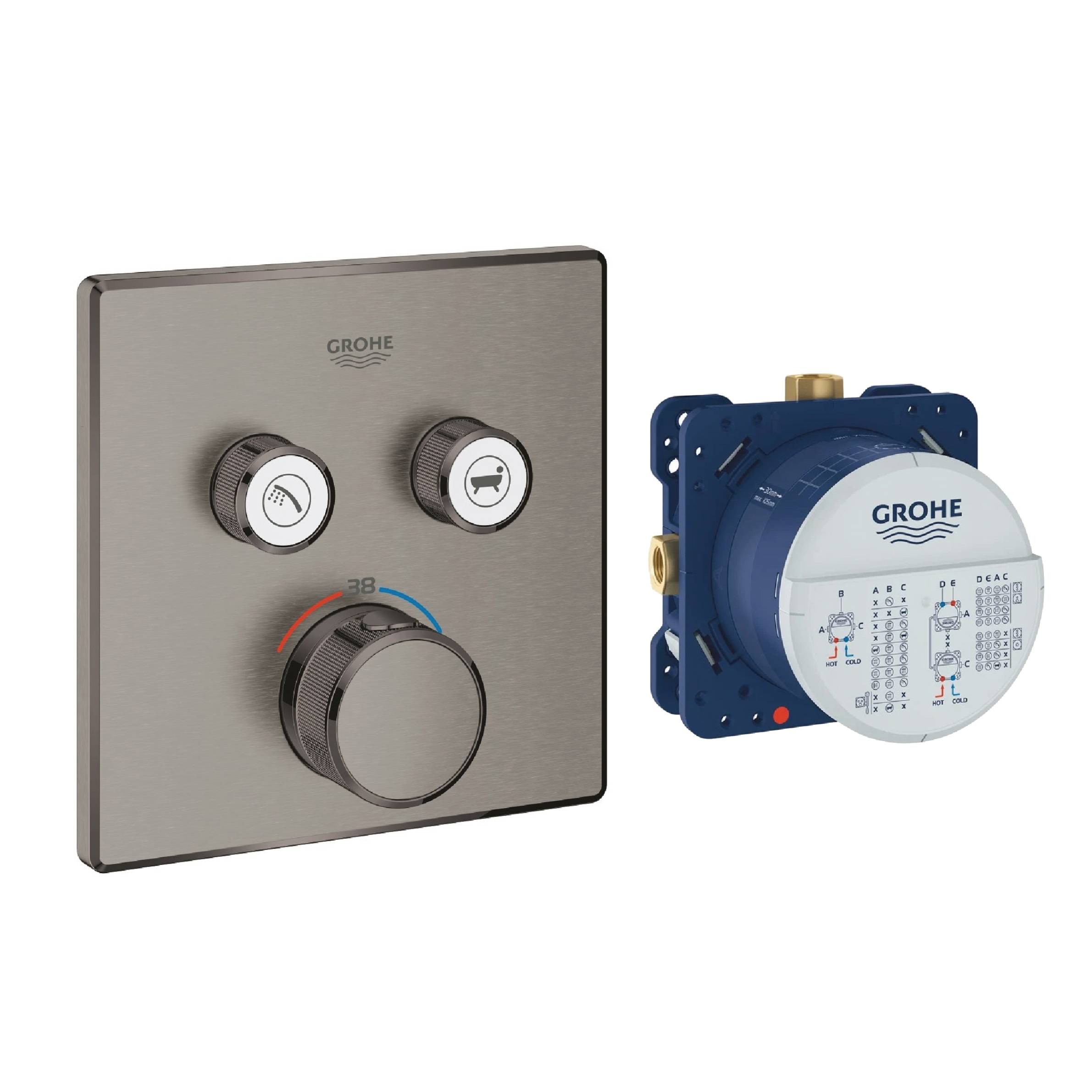 GROHE  <br>SMARTCONTROL <br> 29124.AL0 + 35600.000 <br>雙切定溫面板+軸心 (石墨黑)產品圖