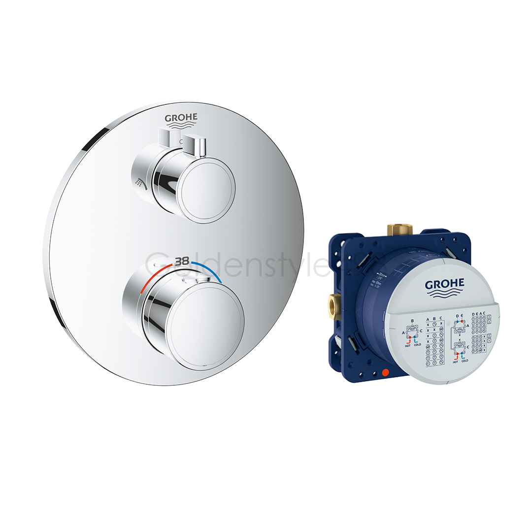 ★GROHE 24076.000<br>GROHTHERM THERMOSTATS 埋壁浴用<br>雙柄定溫控制面板 (鉻色/含埋壁軸心)  |浴缸龍頭|GROHE|埋壁式浴缸龍頭