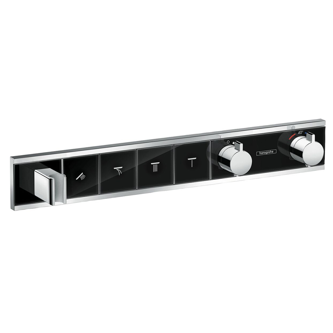 Hansgrohe 15357600<br>RainSelect<br>四路掛勾定溫開關面板<br>(鏡面黑 / 不含軸心)  |黑色系列|浴用龍頭 / 花灑