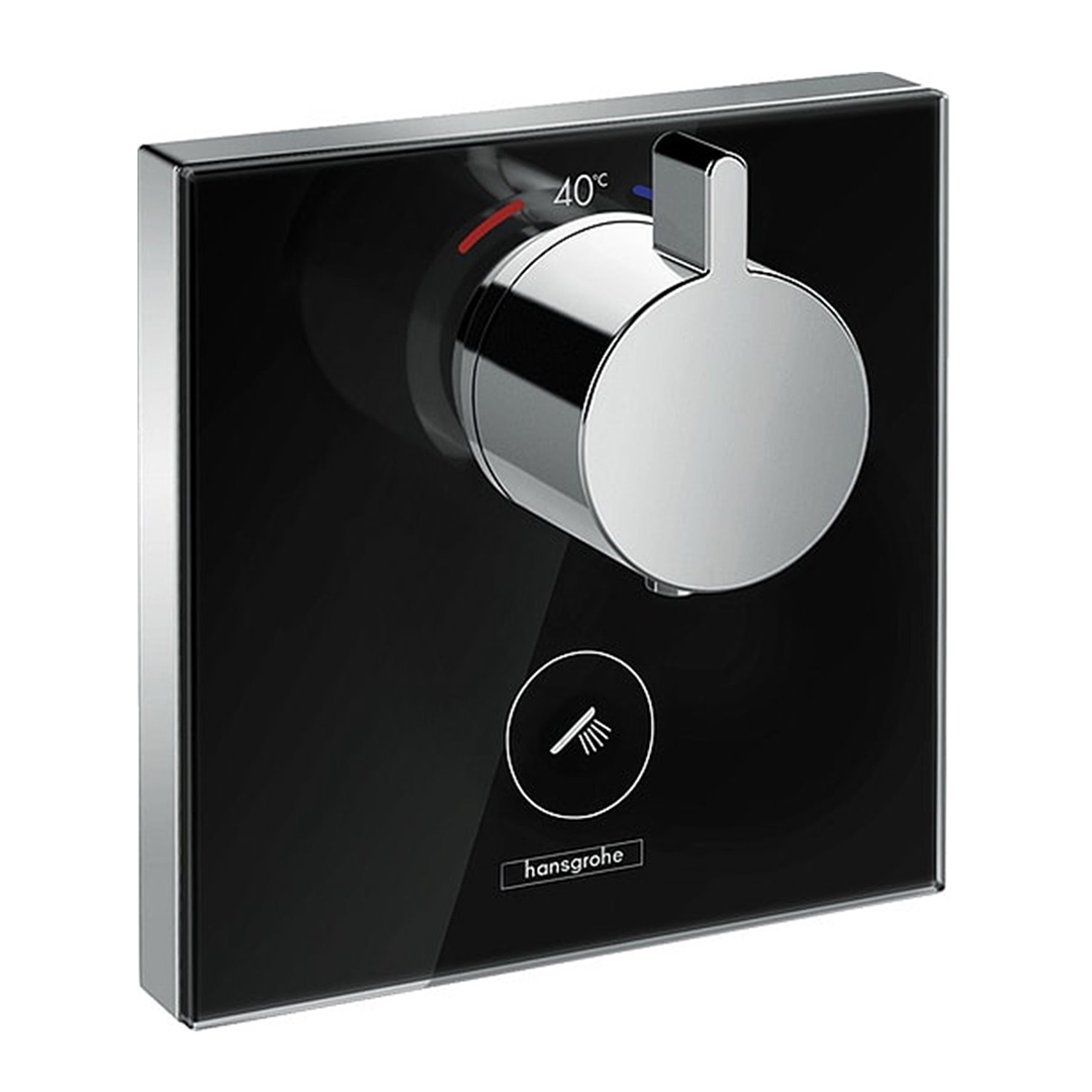 Hansgrohe 15735600<br>ShowerSelect<br>高流量定溫+一路開關面板<br>(鏡面黑 / 不含軸心)  |黑色系列|浴用龍頭 / 花灑