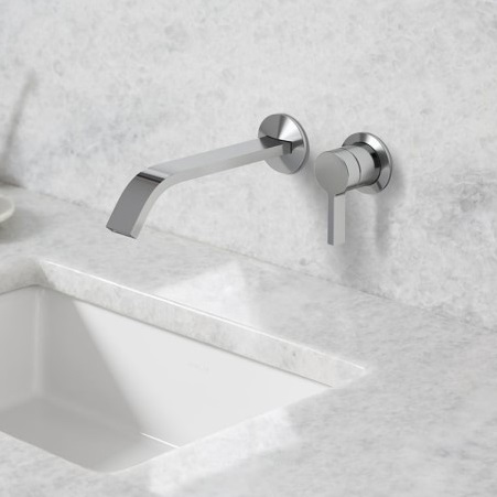 KOHLER<br>K-23888T-CP+77980T-4-CP<br>Components 崁壁式面盆龍頭 <br>曲線型出水口+單方桿把手<br>(鉻色)產品圖