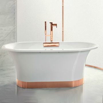 KOHLER<br>K-20379T-GR-0<br>Volute 獨立式鑄鐵浴缸(150 x 80cm 白玫瑰金)<br>含扶手孔產品圖