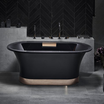 KOHLER<br>K-20379T-GR-7<br>Volute 獨立式鑄鐵浴缸(150 x 80cm，黑玫瑰金)<br>含扶手孔產品圖