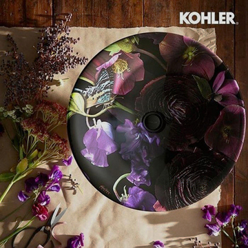 〝KOHLER 促銷商品〞<br>K-30333-DM2-0 圓形淺水面盆<br>繁花系列午夜花款 <br>(44.9 x 44.9 cm) 